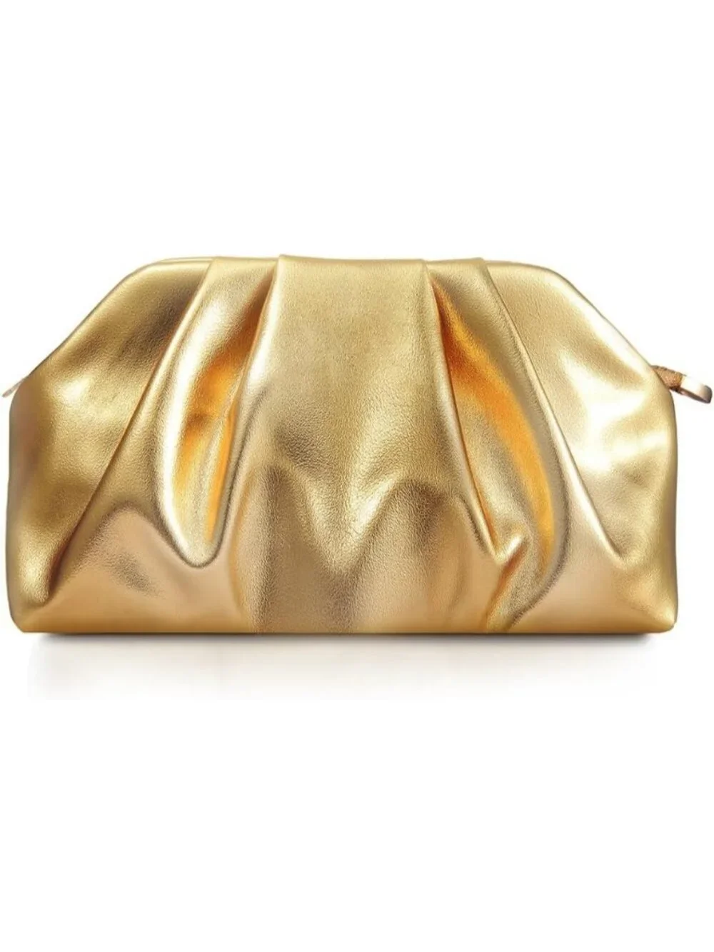 Women's Golden Soft Pleated Pu Clutch Purse Elegant Evening Wedding Bag